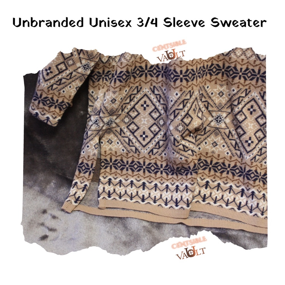 Vintage Unisex 3/4 Sleeve Lightweight Sweater - Picture 3 of 4